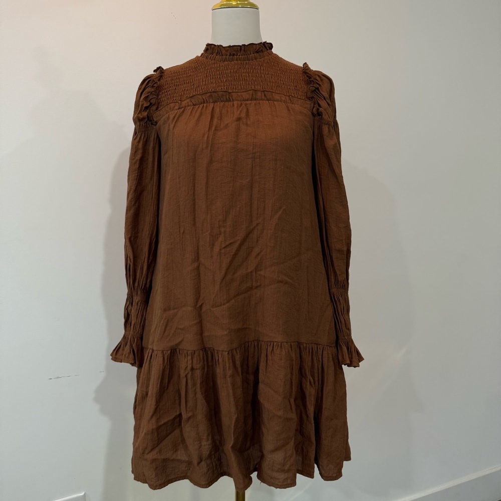 Moon River Chocolate Long Sleeve Dress
